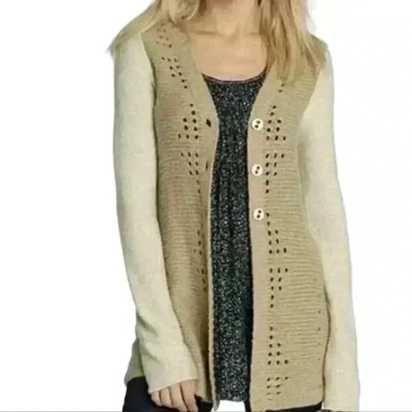 FREE PEOPLE Knit Wool Buttoned Womens Cardigan Tan Size XSmall - Picture 1 of 7